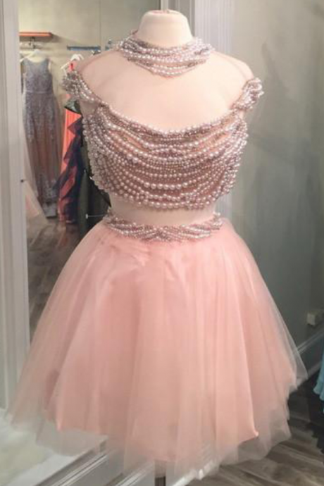 Unique Homecoming Dress,Tulle Homecoming Dresses,2 Pieces Homecoming Dresses,A-line Homecoming Dresses With Pearls