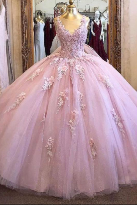 Real Image 2021 Sheer Neck Pink Quinceanera Dress Lace Applique Sweet 16 Dress Pageant Gowns vestidos de 15 años