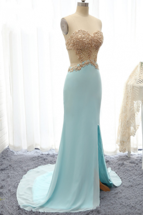 Sexy Prom Dress,light Blue Prom Dress,backless Prom Dress,long Prom Dresses,sweetheart Split Prom Dress