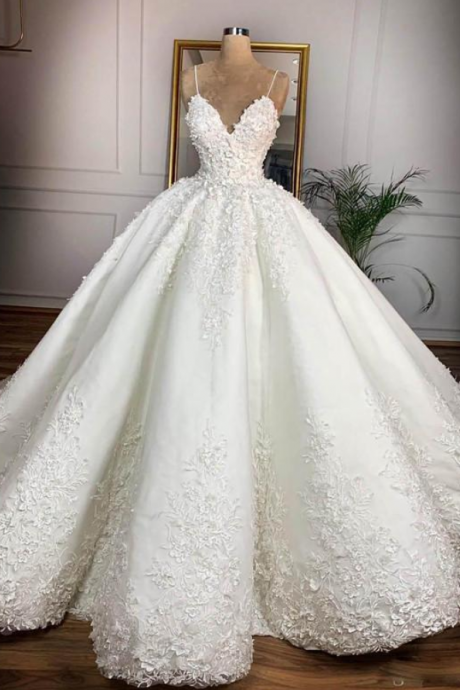 Fantastic Spaghetti Straps Wedding Dresses With Appliques Lace Floor Length Bridal Dress Custom Made Vintage Wedding vestido de noiva