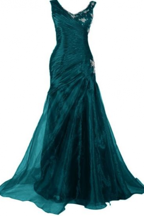 Custom Made Charming Dark Green Lace Prom Dress, Sexy Sleeveless Evening Dress,chiffon Prom Dress