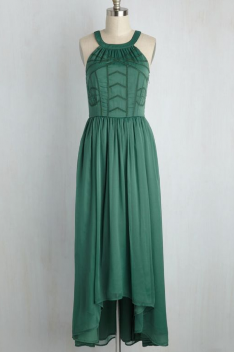 Custom Charming Green Chiffon Prom Dress,Sexy Halter Evening Dress,Cute High-Low Long Prom Dress