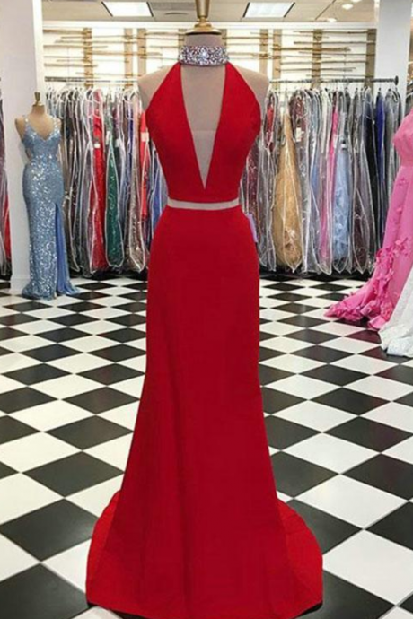 Sexy Red Mermaid Prom Dress, Long Prom Dresses, Sleeveless Evening Dress, Long Dress for Party