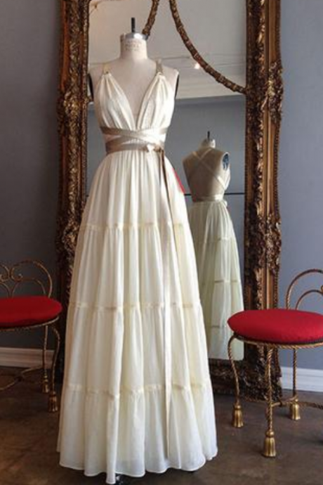 Ivory Lace Up A-line Long Prom Dress