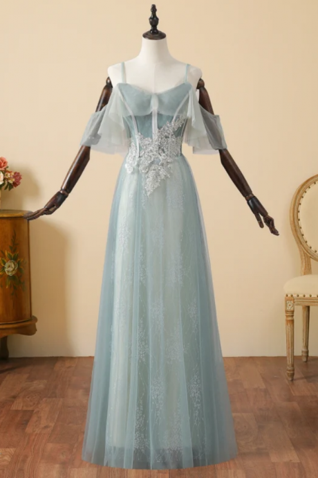 Prom Dresses Prom Dress Tulle Wedding Dress Long Spaghetti Straps Bridal Dress Lace Appliques Bridal Dress Sequin Appliques Bridesmaid Dress