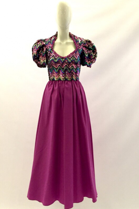 Vintage Dress Vintage Prom Dress Muti-color Sequin Dress Magenta Dress Long Dress Fancy Dress