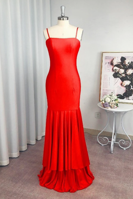 Prom Dresses Sheath/column Satin Sleeveless Layers Spaghetti Straps Floor-length Dresses