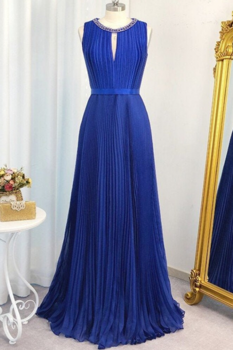 Prom Dresses A-line/princess Chiffon Jewel Sleeveless Floor-length Ruffles Dresses