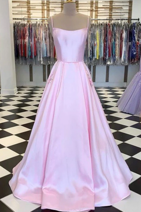 Prom Dresses A-line/princess Floor-length Spaghetti Straps Sleeveless Satin Dresses