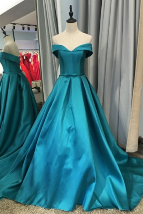 Simple A Line Off Shoulder Long Prom Dresses Custom Made Prom Party Gowns , Prom Dresses