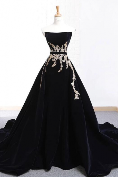 Black long prom dress, evening dress with lace