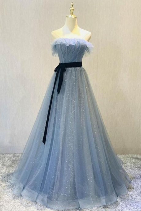 Simple Blue Tulle Long Prom Dressevening Dress