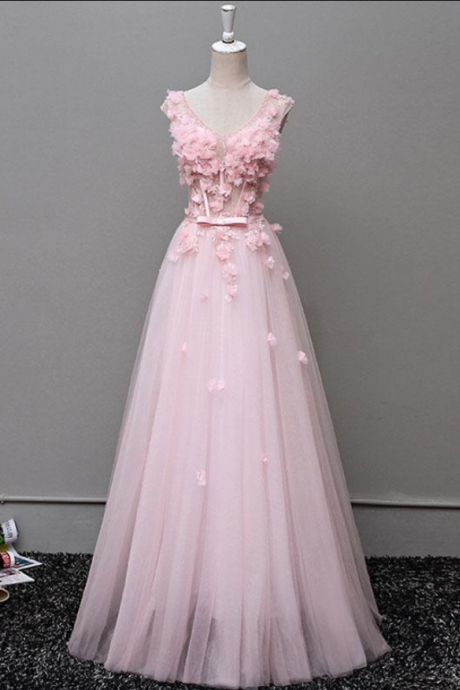 Custom Made V Neck Tulle Long Prom Dress, Evening Dresses