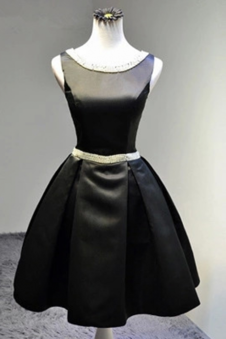 High Quality Handmade Black Ball Gown Bridesmaid Dress With Pearl, Lovely Short Prom Dress, Prom Gown, Black Formal Dress