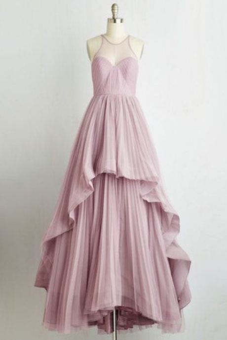 Halter Sheer Tulle Long Prom Dress, Evening Dress Featuring Ruffle Detailing