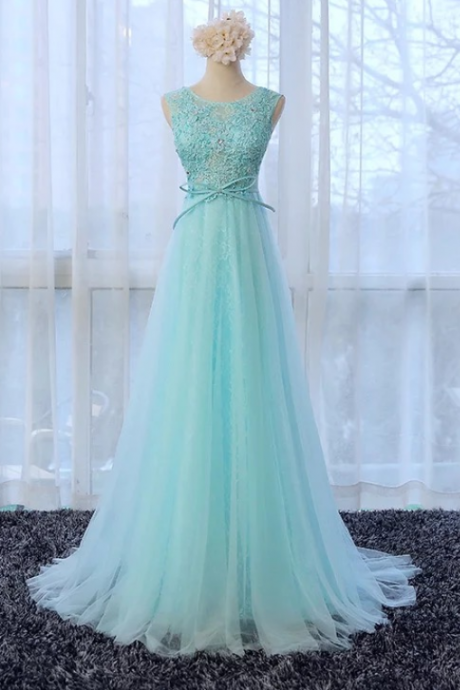 Elegant Prom Dress,tulle Prom Dress,appliques Modest Prom Dress,sleeveless Prom Dress