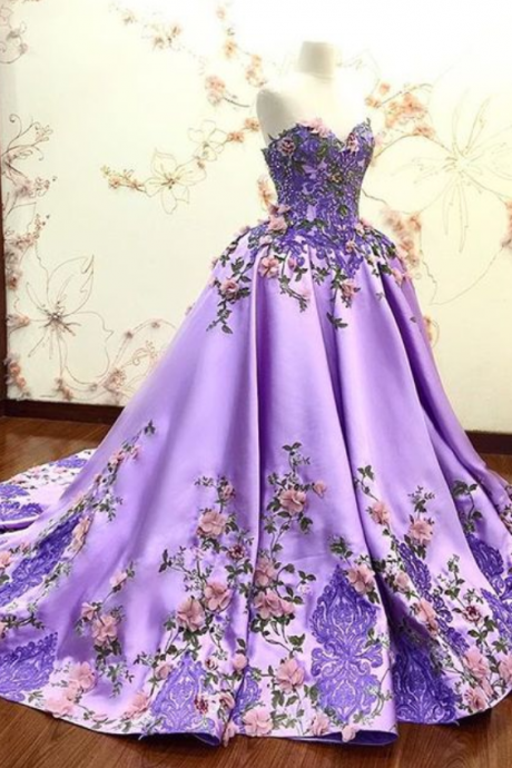 Purple Prom Dresses, 2021 Prom Dresses, Lace Prom Dresses, Embroidery Prom Dresses, Flowers Prom Dresses, Evening Dresses, Satin Prom Dresses,