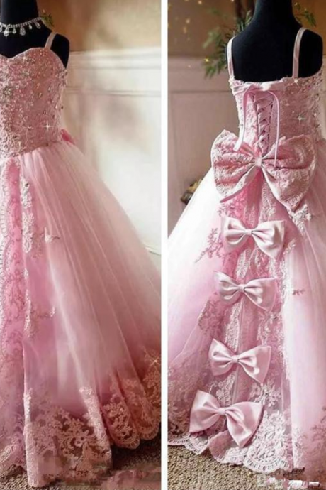pink flower girls dresses, lace flower girls dress, beaded flower girls dress, tulle flower girls dresses, ball gown girls pageant dresses, party dresses, bowknot little girls party dresses, lace flowers girls dress, pink girls pageant dresses