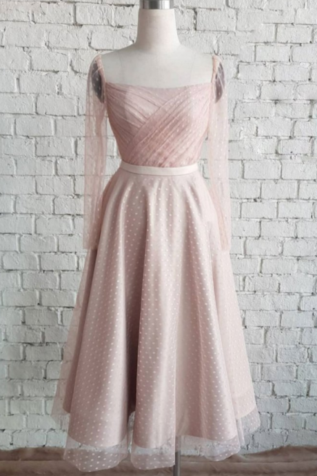 Light Pink Tulle Prom Dress, Bridesmaid Dress