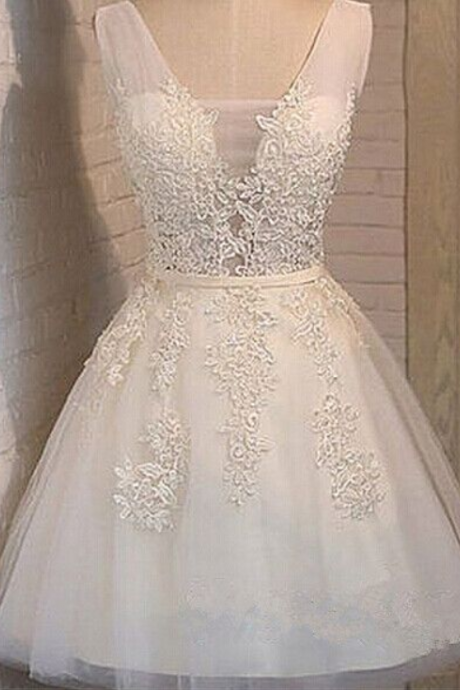 Cute White A Line Applique Bridesmaid Dress,tulle Homecoming Dresses,women Party Dresses,lace Up Homecoming Dresses