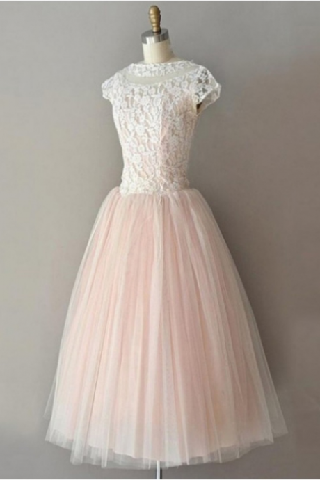 Charming Prom Dress, Elegant Prom Dress, Tulle Party Dress, Lace Prom Dresses ,cap Sleeve Homecoming Dress
