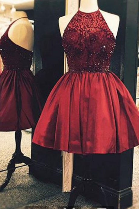 Cute Burgundy Bedaed Short Prom Dress,backless Homecoming Dress,party Dress