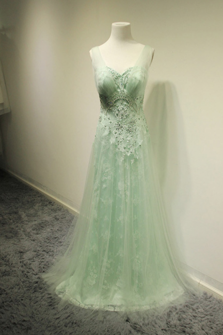 Mint Beading Lace Prom Dresses,Long Party Dresses,Classy Prom Gowns,Handmade Evening Gowns,Prom Dress 