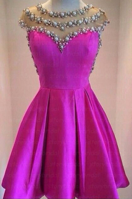Rose red prom dress, short prom dress, short sleeve prom dress, junior prom dress, cute prom dress