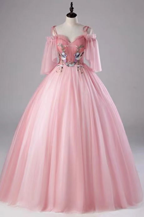 Pink Prom Gown, Off-the-shoulder Party Dress, Pink Ball Gown,custom Made