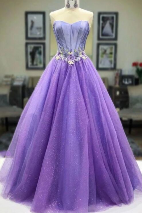 Purple Sweetheart Neck Tulle Long Prom Dress, Evening Dress
