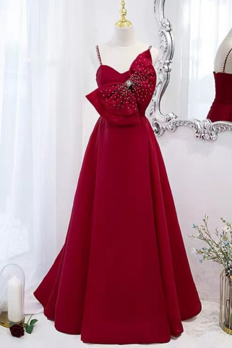 New, red dress, halter prom dress, cute bowknot evening dress,custom made