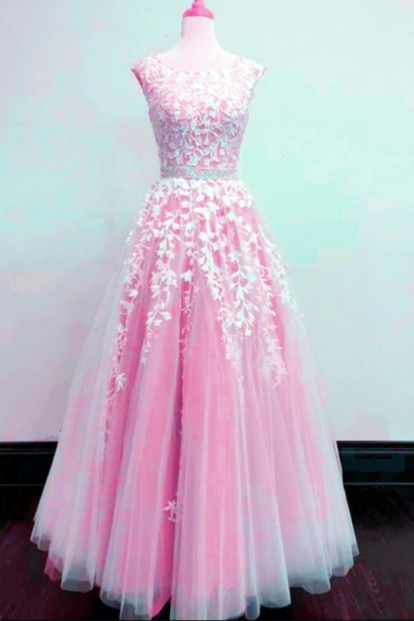 Floor Length Pink Tulle Prom Dresses