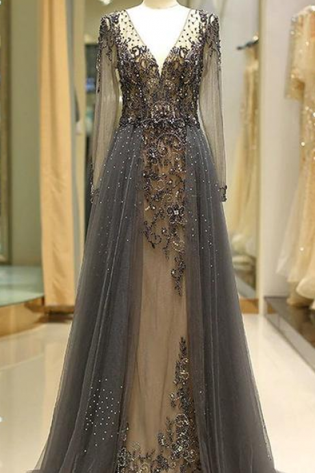 black prom dresses beaded crystals a line deep v neck elegant modest elegant prom gowns vestido de longo