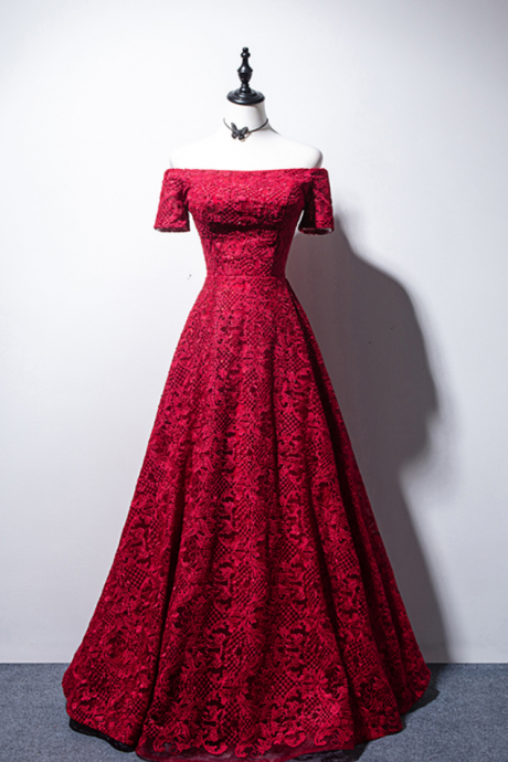 Prom Dresses Three-dimensional Lace Red Bridal Toast Dress, Long And Thin Evening Dress