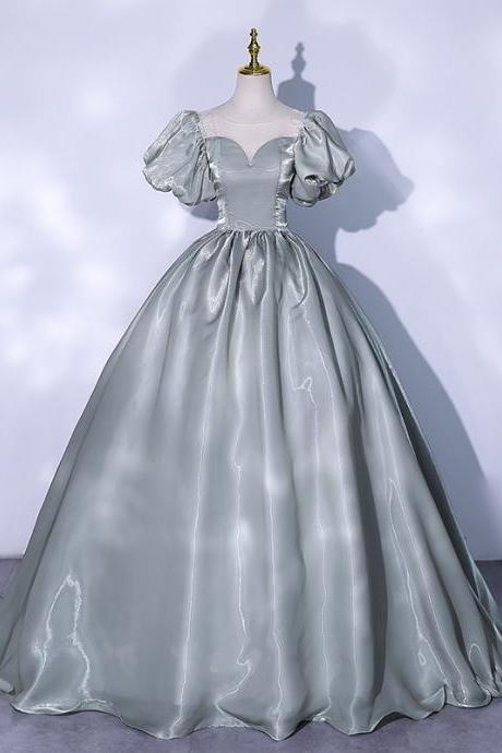 Princess temperament grey green bubble sleeve Bridal Wedding Dress Evening Dress