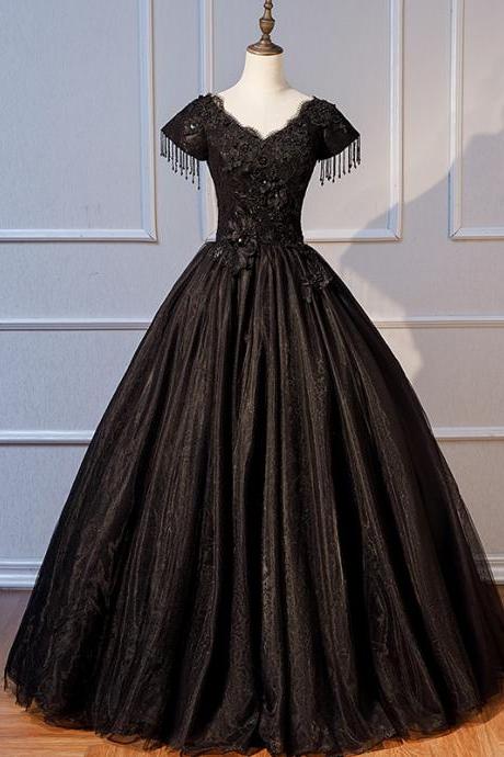 Evening dress women's black long puffy skirt
