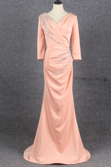Dress dress pink seven-point sleeve fishtail temperament long dress senior slimming evening dress