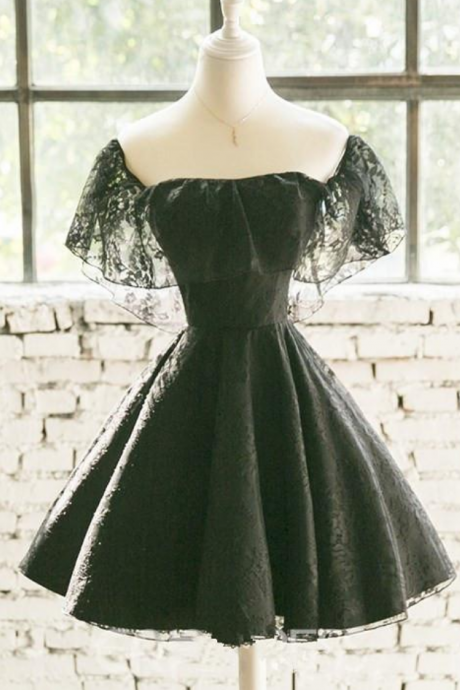Homecoming Dresses Off Shoulder Lace Sweetheart Lovely Short Homecoming Dress, Black Party Dress