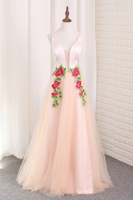 Prom Dresses Spaghetti Straps Prom Dresses Tulle A Line With Applique