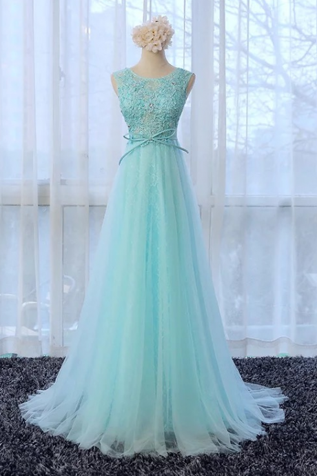 Tulle Prom Dress,appliques Modest Prom Dress,elegant Prom Dress,sleeveless Prom Dress