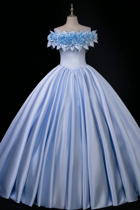 FLOWER FAIRY BLUE fluffy dress one shoulder Satin Flower banquet evening dress fashion noble dress