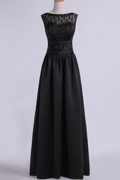 Prom Dresses Prom Dresses Bateau A Line With Beaded Satin Bodice Pick Up Long Satin Skirt