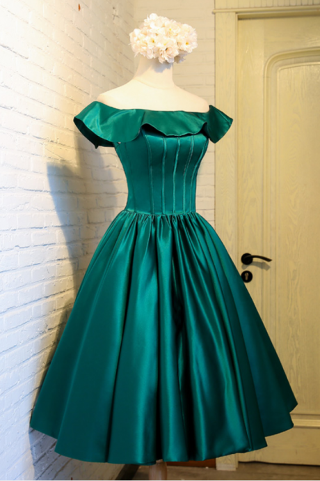 2022 new off shoulder short medium long green dress