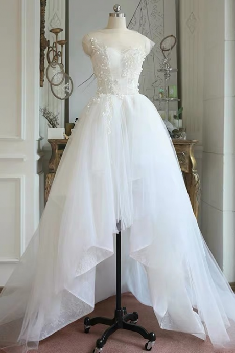 High Low Wedding Dress, Simple Light Bridal Dress,custom Made