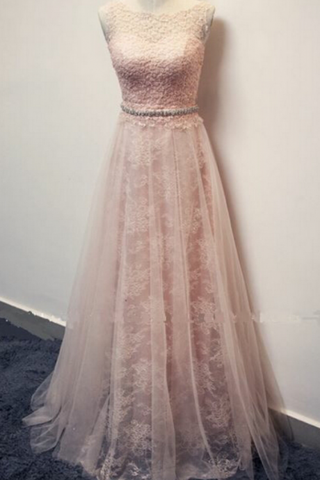 Style Prom Dress Blush Pink Lace Evening Gowns
