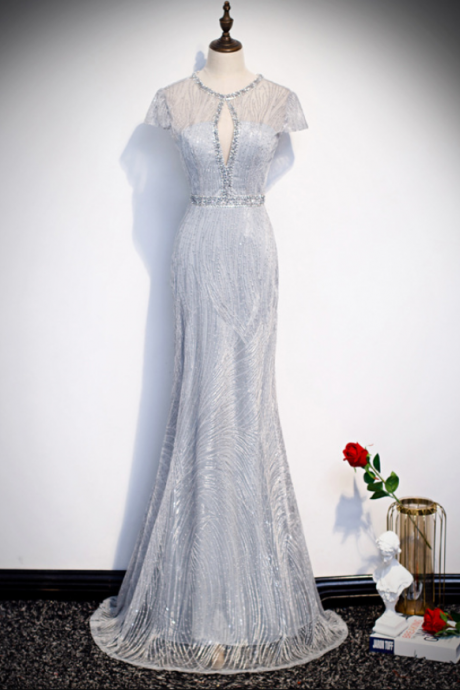 New style, silver evening dress, long sexy mermaid prom dress, luxury party dress,Custom Made