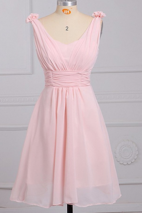 Cheap Sleeveless A Line Chiffon Short Bridesmaid Dresses With Ruched