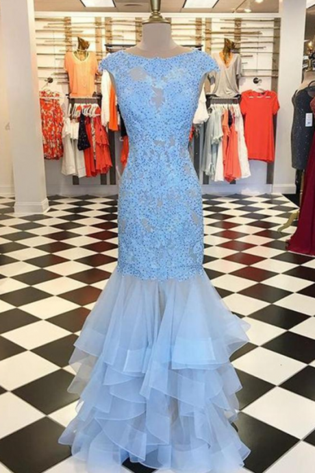 Long Prom Dresses with Appliques and Beading,Party Dress,Evening Dresses