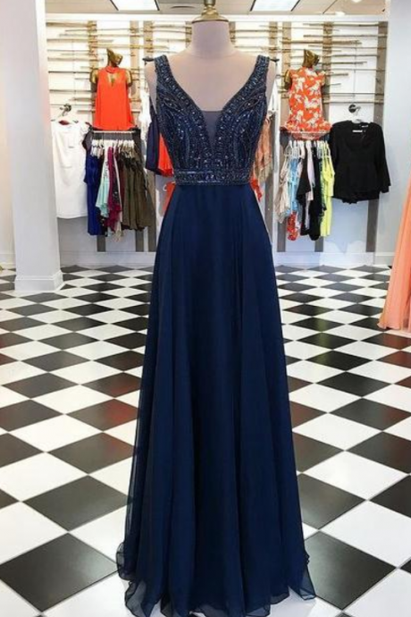 Long Prom Dresses with Beading,Party Dress,Evening Dresses