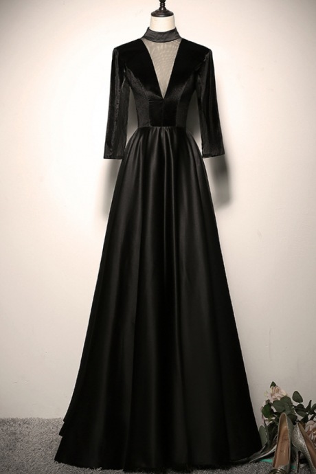 Prom Dresses,deep V-neck Banquet Evening Dress Skirt 2022 Sexy Temperament Dress Black Long